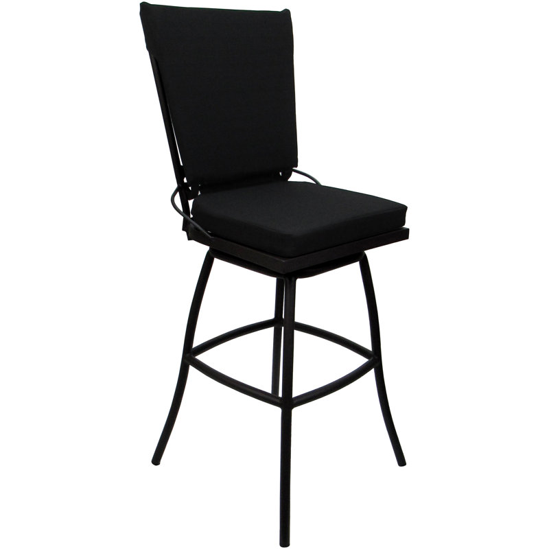 Tabouret d'extérieur en aluminium thermolaqué avec coussin Mastan, Noir, Noir
