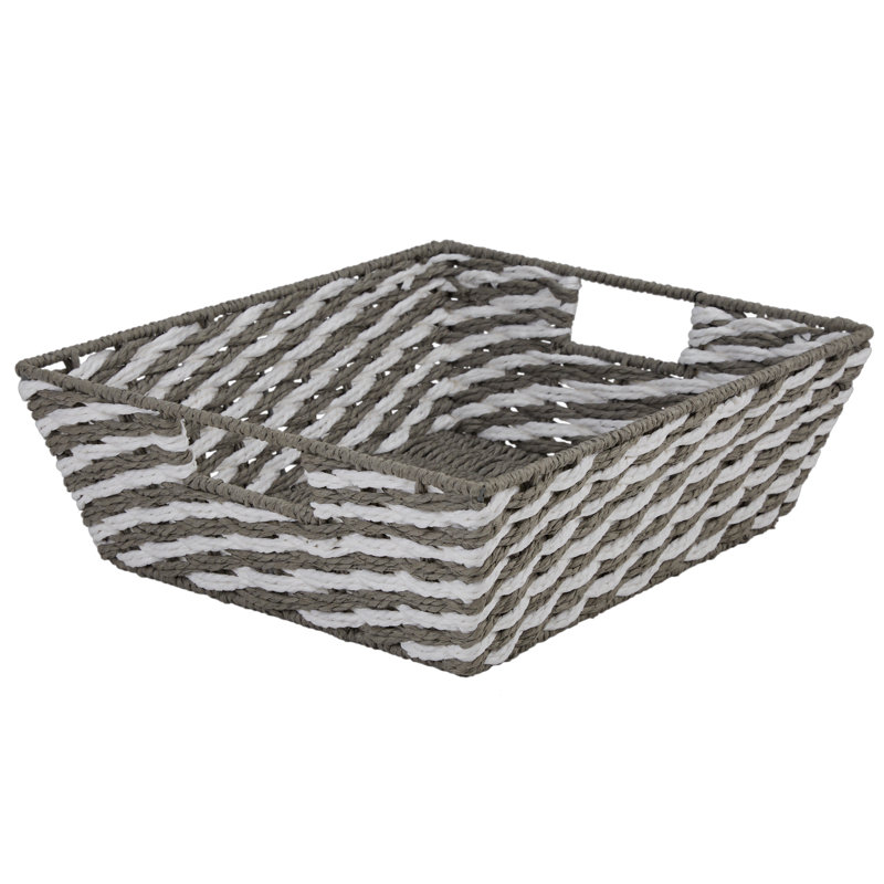  Striped Woven Basket In Gray, Gray, 5.1" H x 12.9" W x 14.9" D