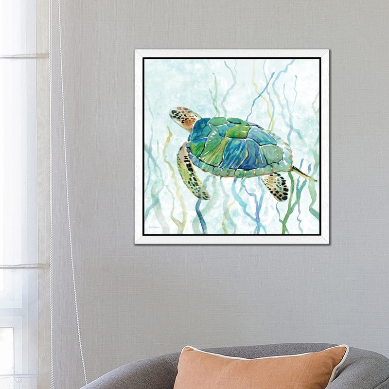 Sea Turtle Swim II by Carol Robinson - Print on Canvas, 66.04 cm H x 66.04 cm W, White Framed