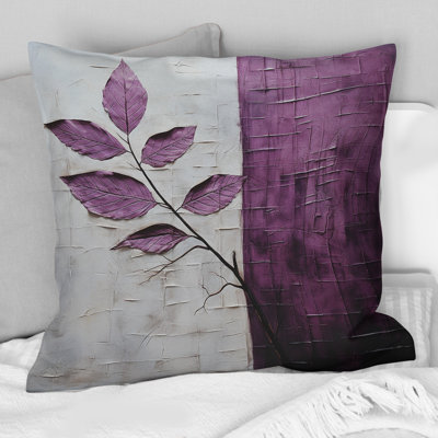 Coussin décoratif à motif de feuilles mauves - prune mauve