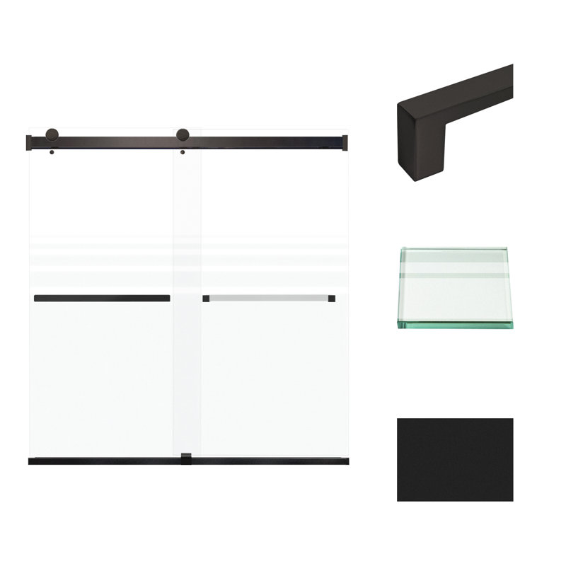 Porte de douche coulissante sans cadre Transoler Brianna, l 60 po x H 62 po, verre trempé givré de 5/16 po, Noir mat