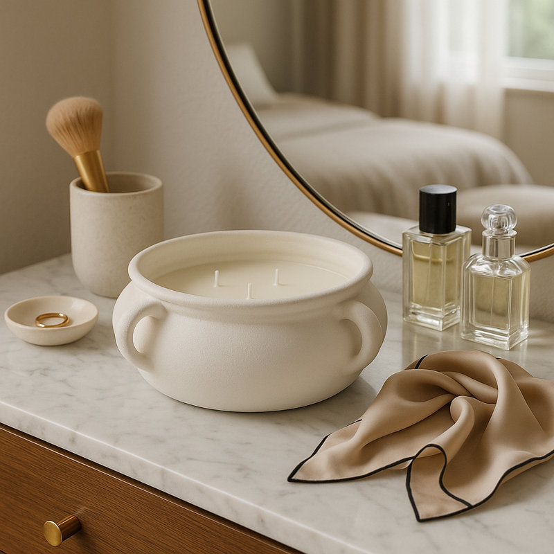Bougie décorative bol décoratif - Bougie élégante moderne pour bibliothèque, table basse, chambre à coucher et décor de salon - 12 po, blanc