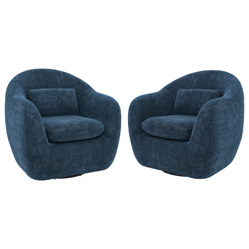Bukov Upholstered Swivel Barrel Chair(Set Of 2), Navy
