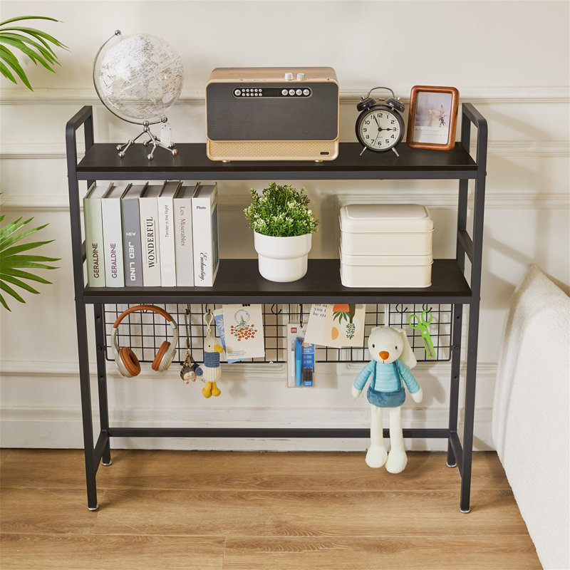Computer Desktop Bookcase 2 Layers 37.5 Inch With Adjustable Shelf Display Rack Black