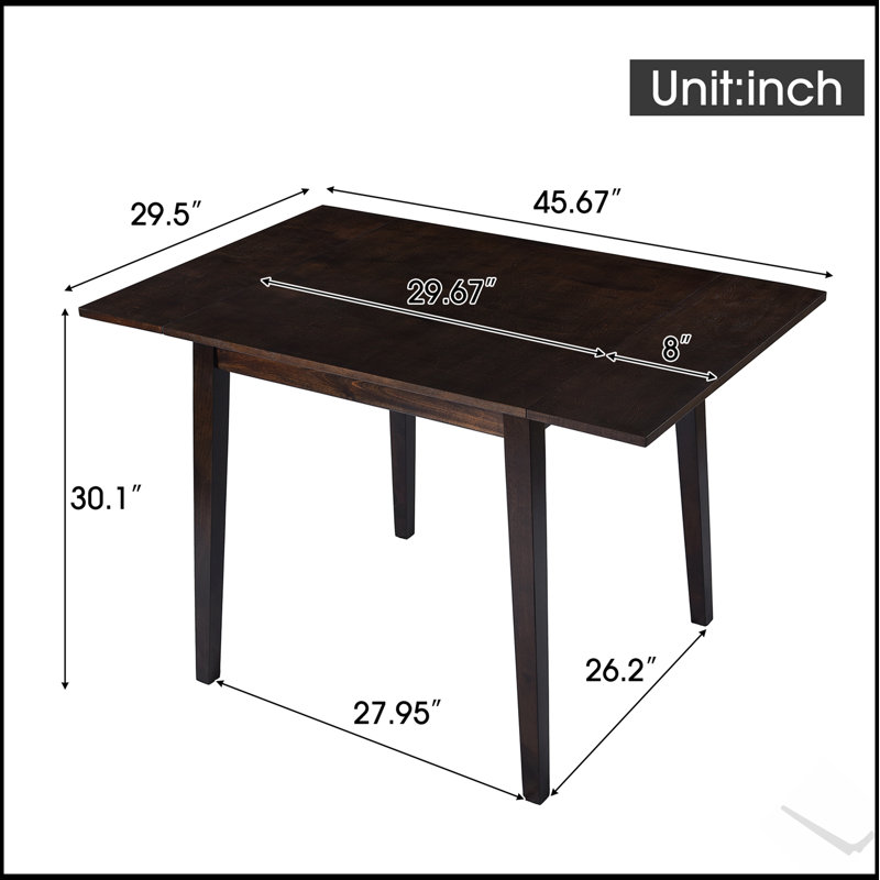 Table de salle à manger extensible de 29 à 45 pouces pour 4 personnes, table de cuisine pliante avec pieds en bois d'hévéa durables