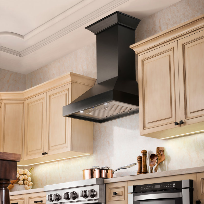 30" Wood 400 CFM Ducted Wall Mount Range Hood, Black, 30" W
