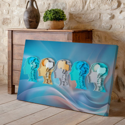 Canvas Create A Visually Striking Abstract Representation Featuring Four Stylized Human Wall Art Profiles In A Side View Arranged In A Canvas Wall Art