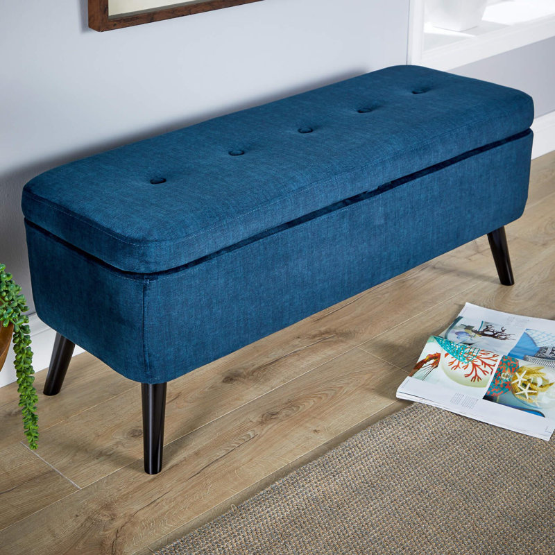 Ahkeem Velvet Upholstered Storage Bench, Navy