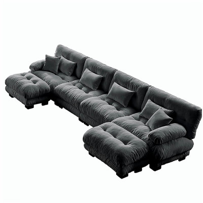 Canapé modulaire Free Combination, canapé en U pour le salon, canapé 4 places avec 2 repose-pieds, gris chenille