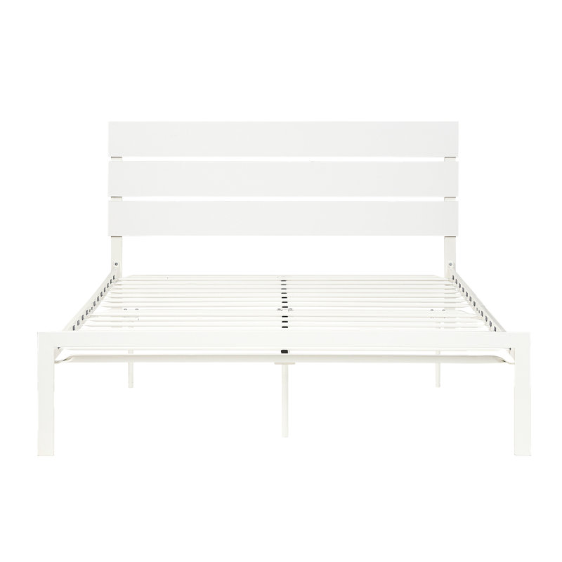 Grand lit contemporain en métal blanc - stabilité de poids de 500 lb