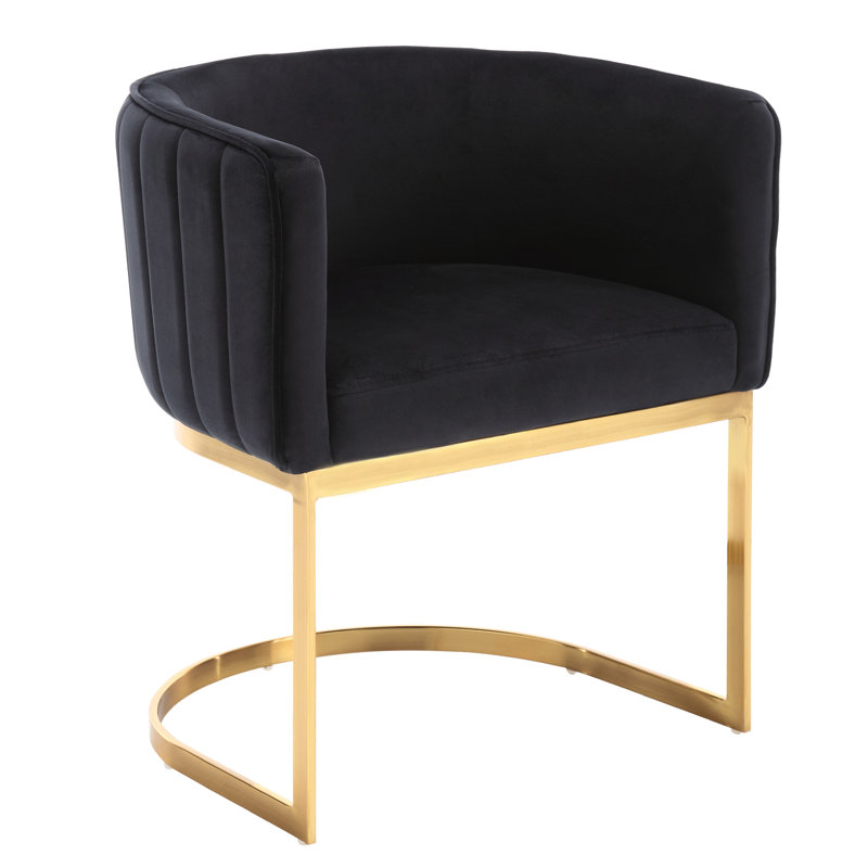 Modern Barrel Dining Chair With Backrest And Armrests Side Chair For Dining Room, Parlor And Balcony, Gold, Velvet Black