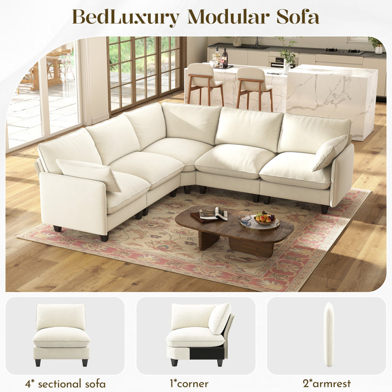 Canapé modulaire rembourré Acker, Chenille beige, 5