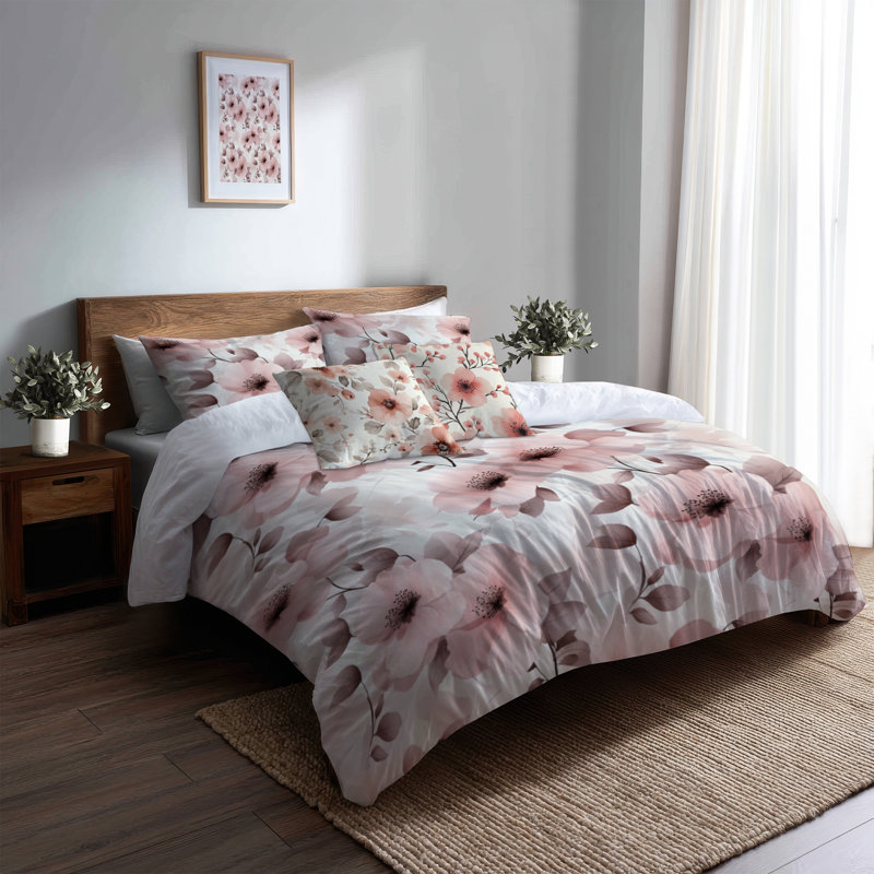 Ensemble d'édredon floral 6 pièces, Édredon de grande taille et 5 pièces supplément