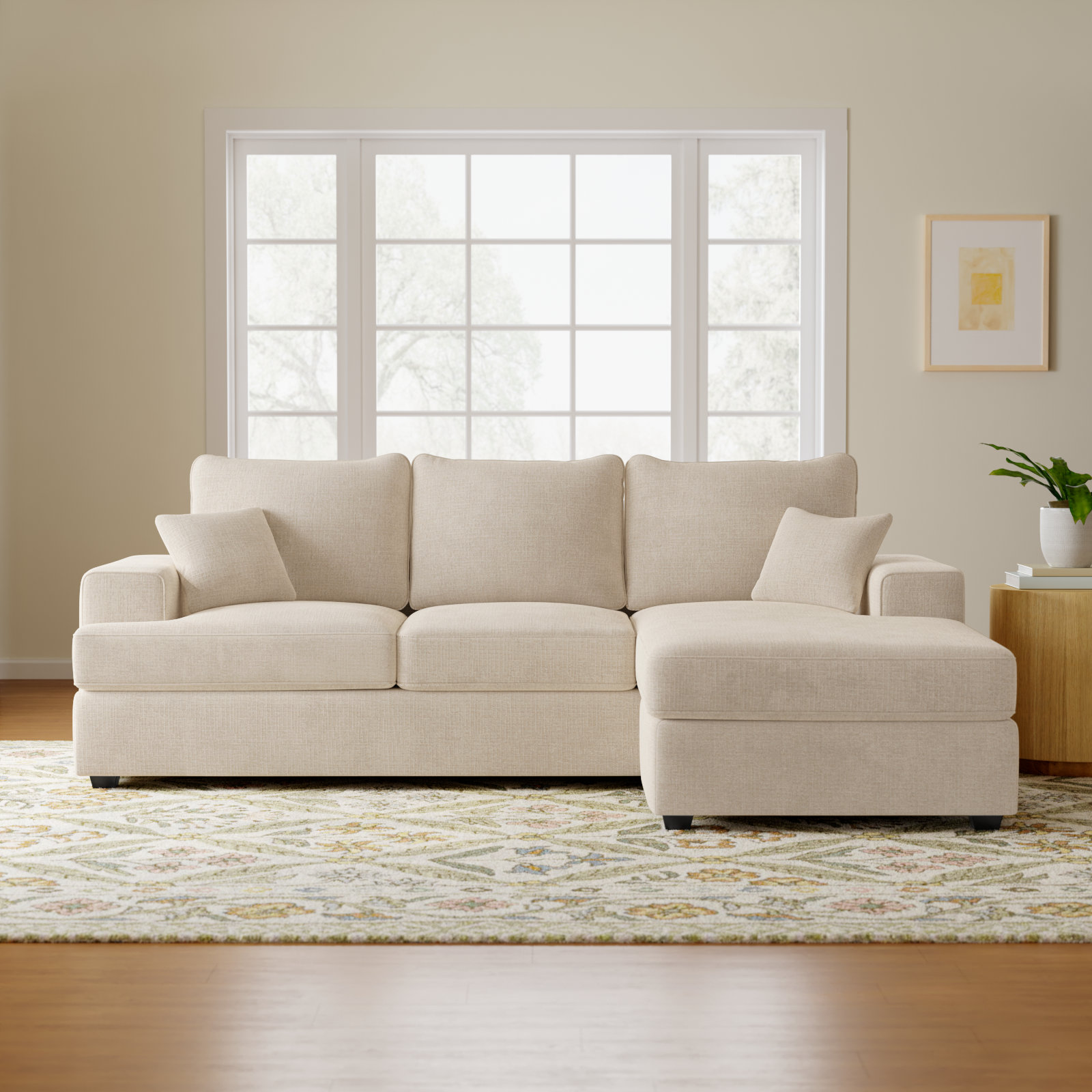 Alden 100'' Upholstered L shape Sofa with Convertible Chaise, Khaki Performance