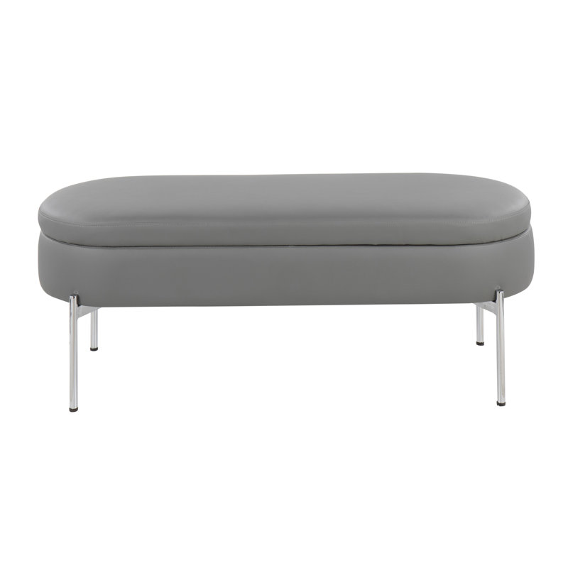 Banc de rangement en similicuir, Gris / chrome