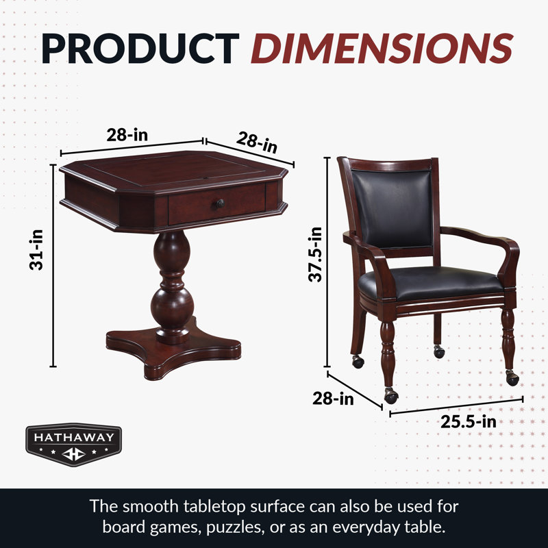 Ensemble de table et chaises de jeu d'échecs, de dames et de backgammon 3-en-1 Hathaway Fortress