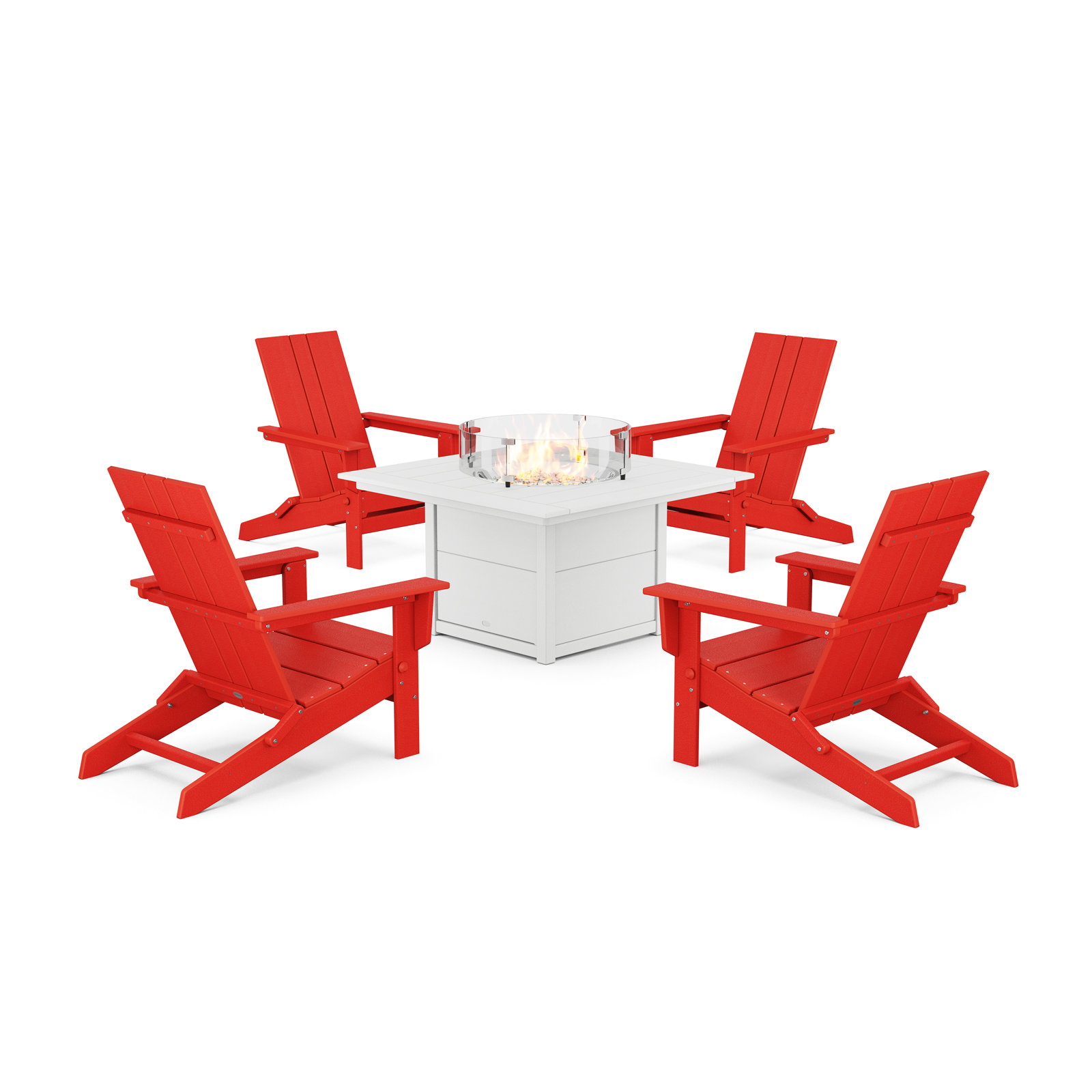POLYWOOD® x AllModern 4-Person Folding Adirondack Patio Seating Group with Side Table, Sunset Red/White