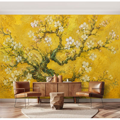 Papier peint adhésif autocollant Branches de cerisier en fleurs de style artistique, papier autocollant amovible, décoration murale pour salon, chambre à coucher