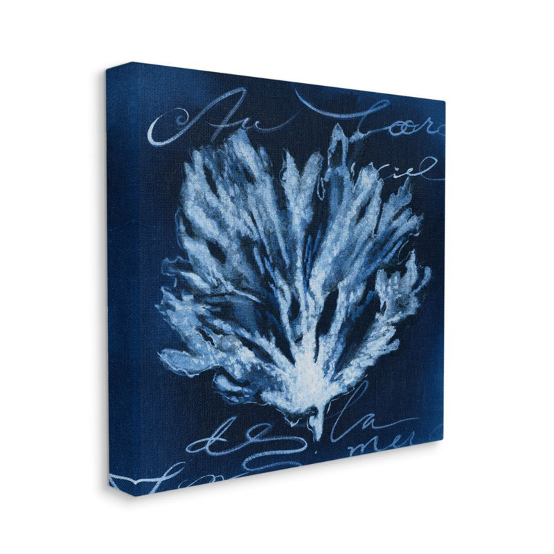 «Abstract Design Coral Script Nautical Blue White» par Liz Jardine - impression d'art graphique, H 17 po x l 17 po
