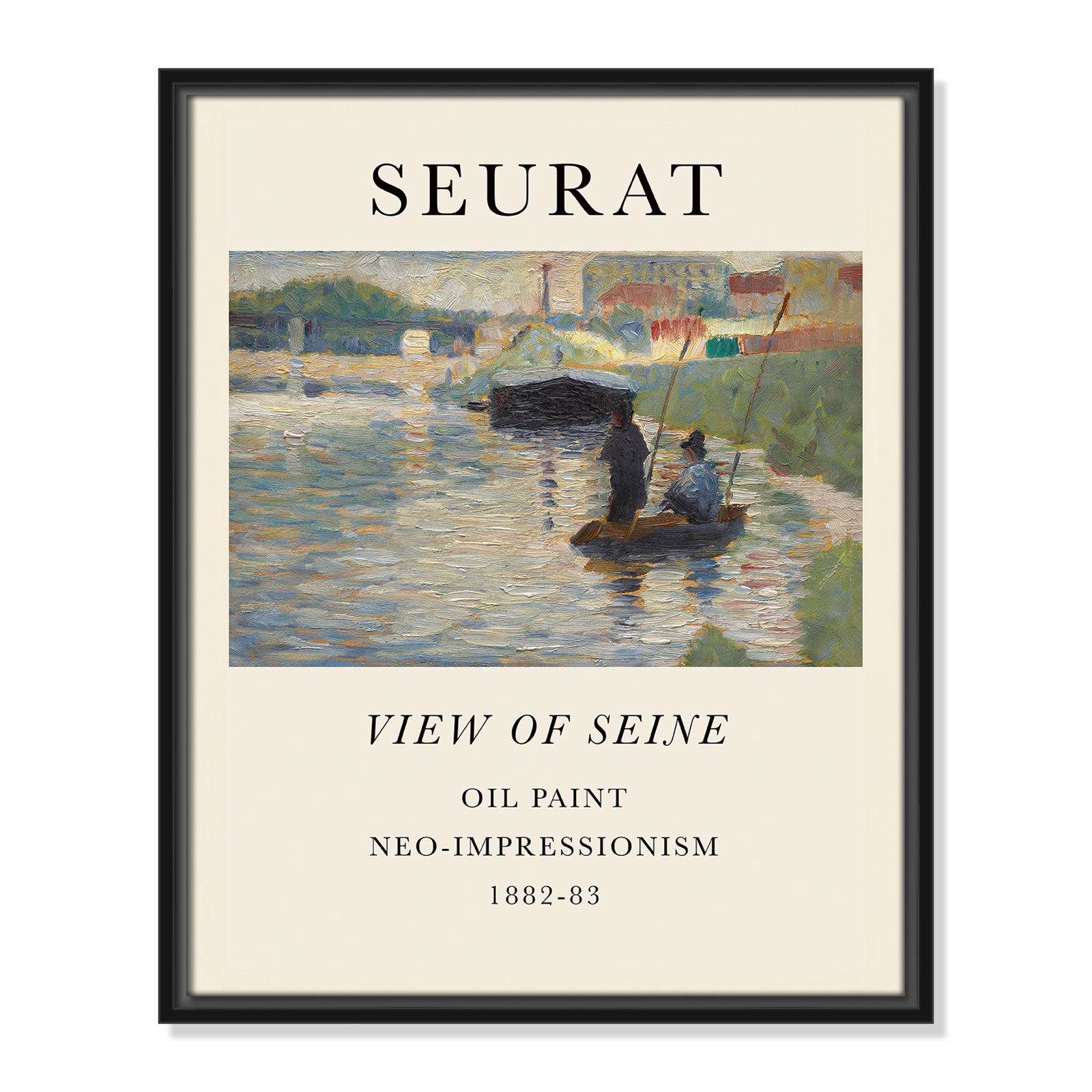 View Of Seine by Georges Seurat, No, 21.5" H x 17.5" W x 2" D, Black Floater Frame