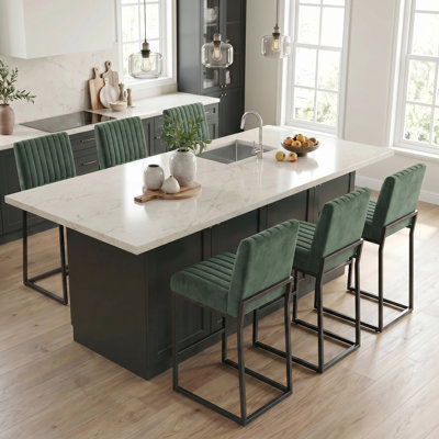 Tabouret de bar rembourré à hauteur de comptoir de 26 po avec structure en métal, ensemble de 6