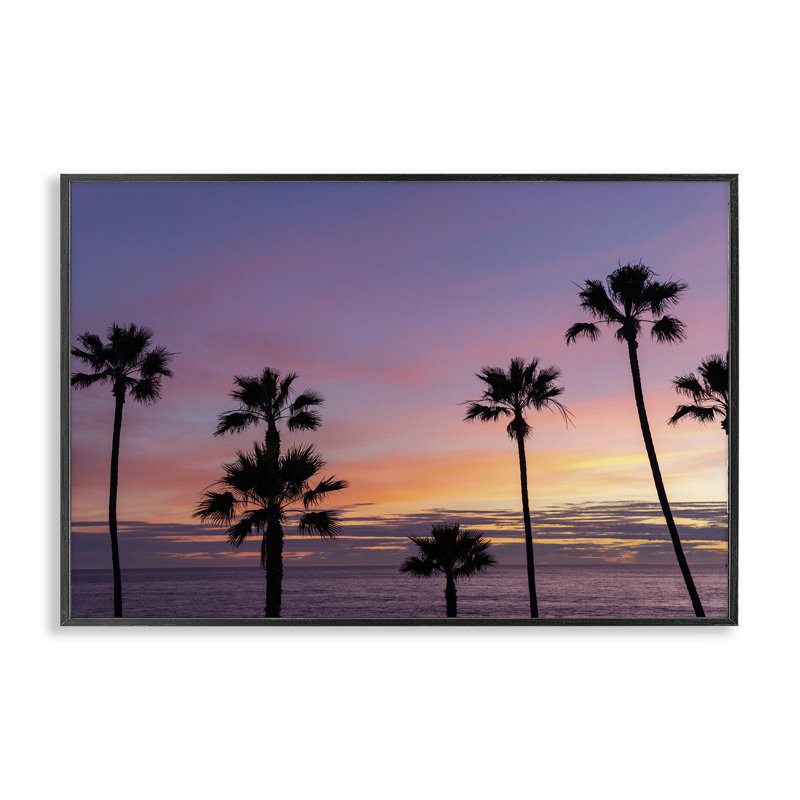Coucher de soleil et palmiers dispersés, estampe numérique, conception par Jeff Poe, H 12 po x l 18 po