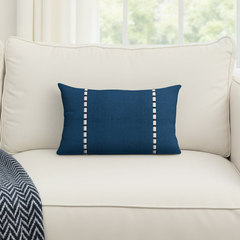 Keegan Plaid Sunbrella® Outdoor Reversible Throw Pillow, 12" x 18", Spectrum Indigo Sunbrella® Plainweave