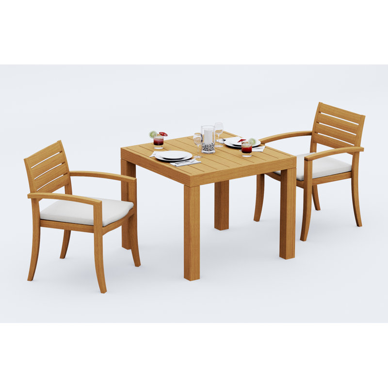 Ensemble de salle à manger 5 pièces en bois de teck de qualité A: table carrée de 36 po et 4 chaises empilables Alvarado # 11TV0804
