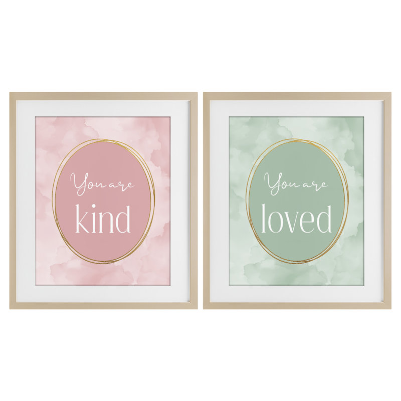 Pastel Golden Affirmations, ensemble de 2 reproductions encadrées sous verre encadrées, design par Christine Simpson
