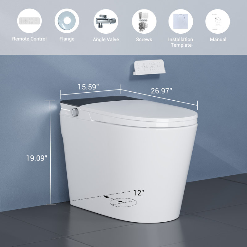 Smart One-Piece Toilet with ADA Height Heated Seat, Bidet Built-In, Instant Hot Water, Air Dryer, Foot Sensor, Seat Sensor Flush,Auto Open/Close Lid, Night Light&LED Display, Foot Sensor Lid Lift