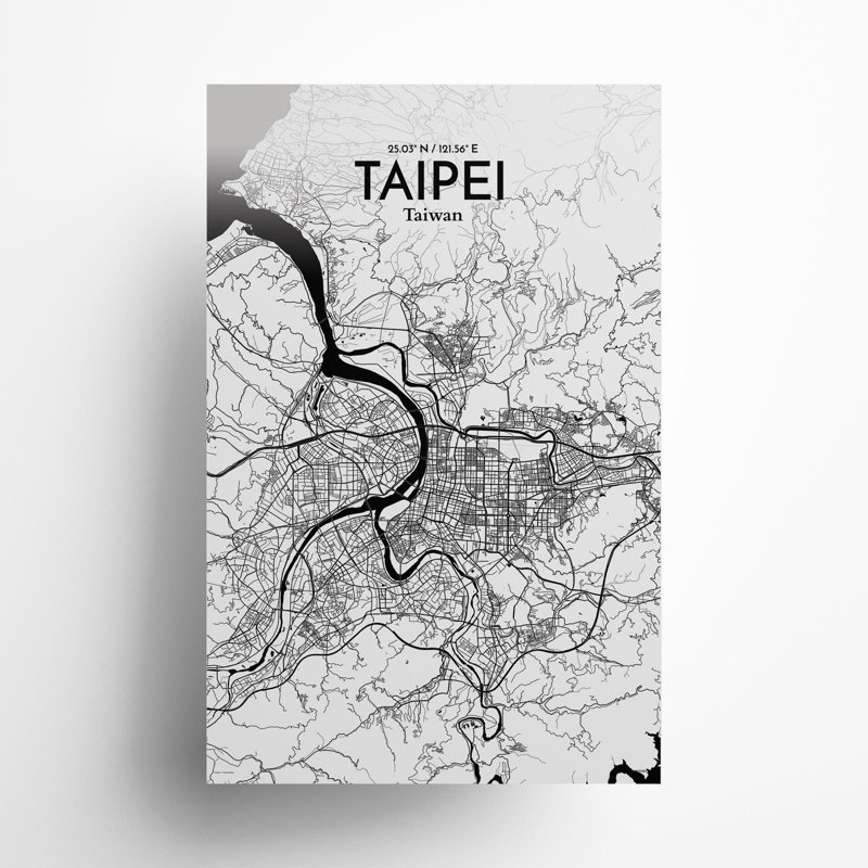 Taipei City Map In Ink - No Frame Print, 17cm H x 11cm W x 0.05cm D