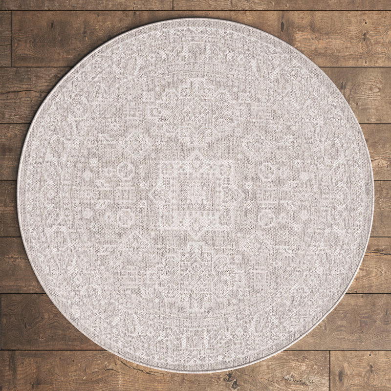 Tapis intérieur / extérieur beige Danera, Rond 5 pi 3 po