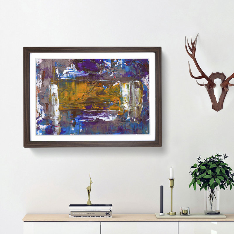 Abstract Art Painting Vol.143 by S.Johnson - Picture Frame Painting Print, 27cm H x 36cm W x 2cm D, Walnut Framed
