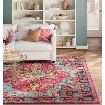 Tapis rose à motif bohème rétro tissé à la machine Performance Juliemarie