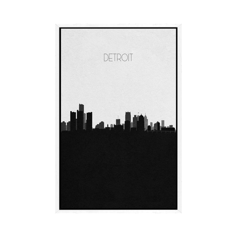 Detroit, Michigan City Skyline 1 Piece Wall Art on Canvas, 66.04cm H x 45.72cm W x 3.81cm D, White Framed