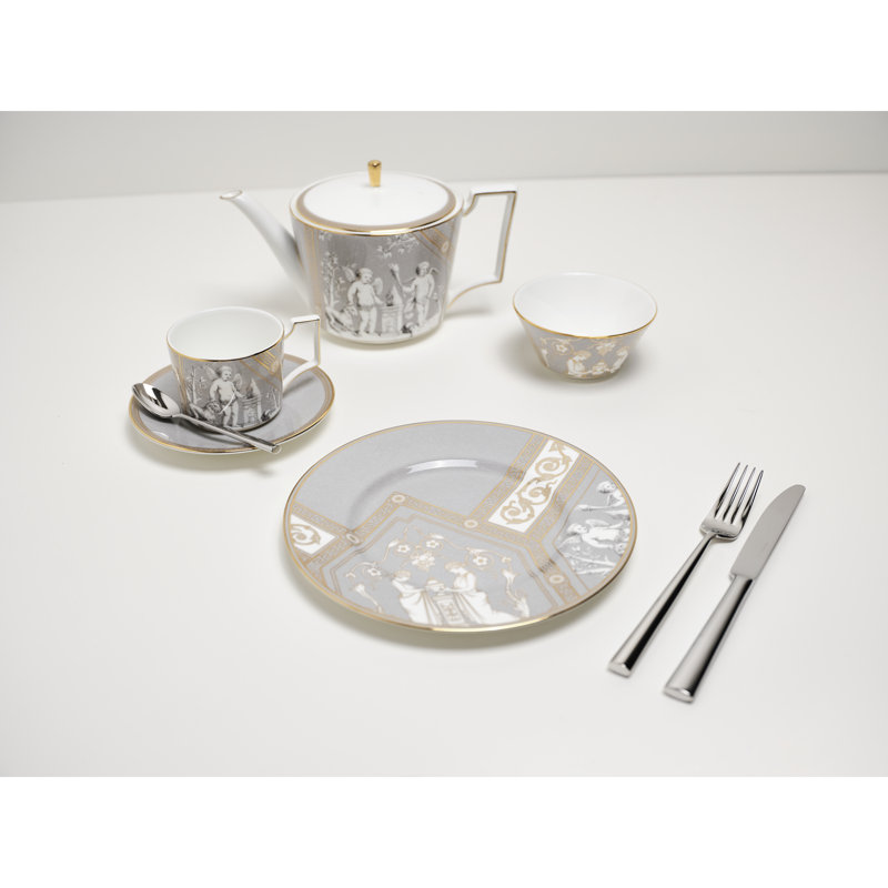 Renaissance Bone China Teacup, Gray/Gold