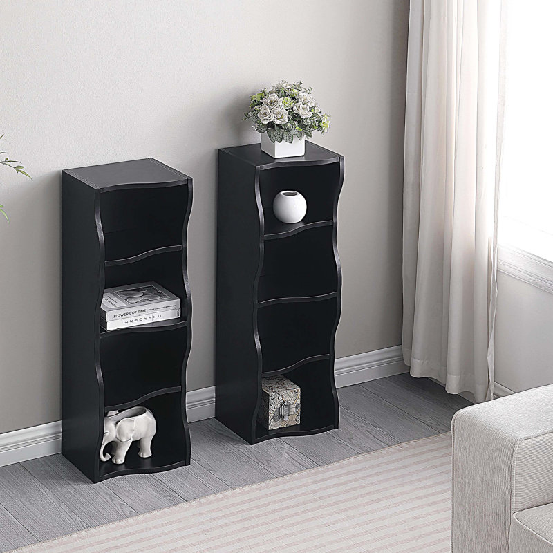 8-layer adjustable shelf  thin bookshelf with a wavy border design, multi-functional bookshelves, Black