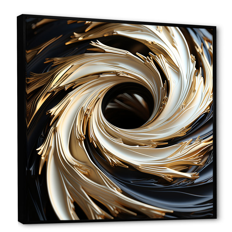 «White and Gold hypnotic abstrait spiral» - Impression sur toile encadrée, Cadre flottant noir, H 30 po x l 30 po x P 1,5 po