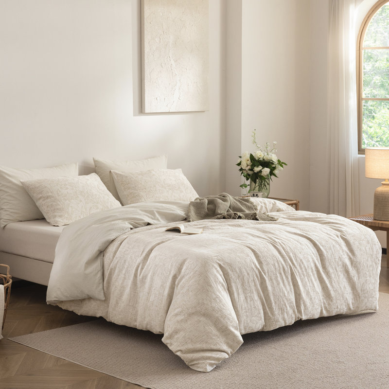 Ensemble de housse de couette en jacquard de coton et lin texturé, Full Duvet Cover + 2 Twin Shams