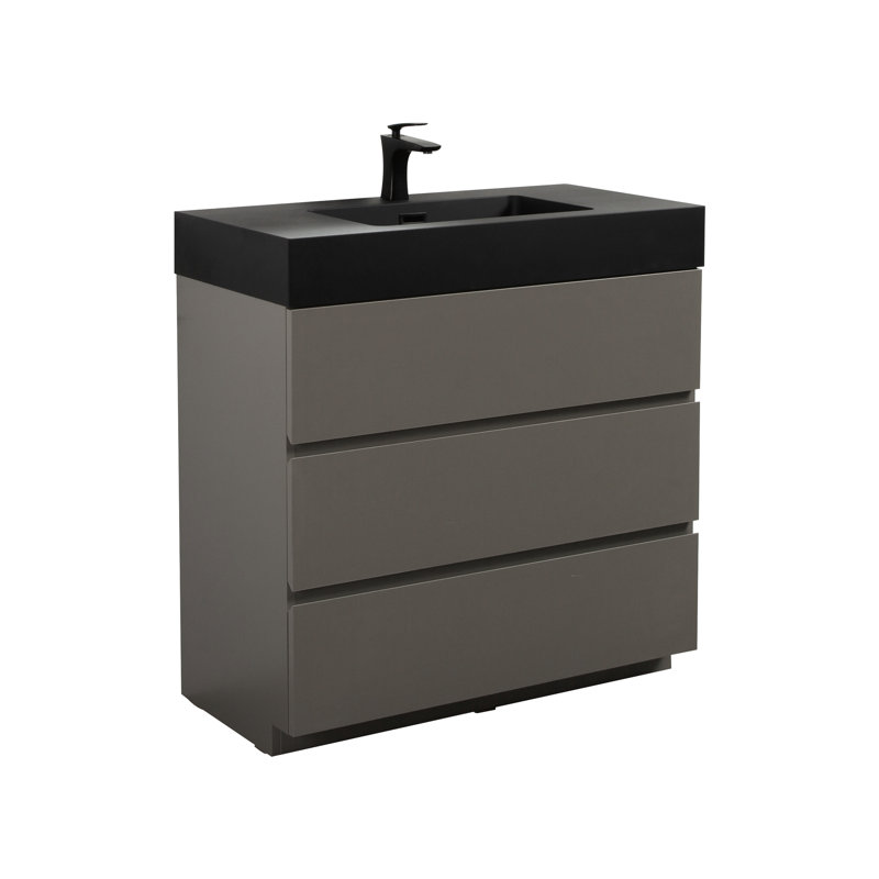 Meuble-lavabo gris de 36 po avec lavabo - conception moderne, grand espace de rangement tendance, rangement spacieux, couloir silencieux