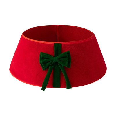 Christmas Tree Collar 23.6 Inches Velvet White Tree Collar Red Bow Decoration Christmas Tree Bottom Apron Home Holiday Scene Layout Decoration