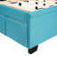 Lit plateforme tapissier grand en velours bleu avec tête de lit à oreilles relaxante - couleur unie et construction