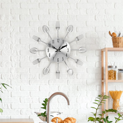 Tableware Wall Clock 12 Inch - Silver