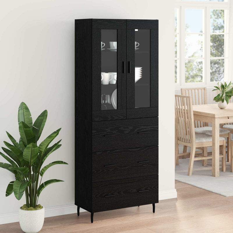  Highboard 2 Pcs Artisan Oak Engineered Wood And Glass, Black Oak