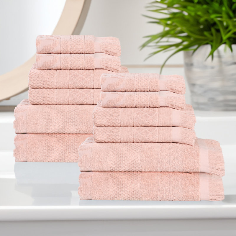 Serviette de bain Rolla, Rose, Ensemble de serviettes 12 pièces