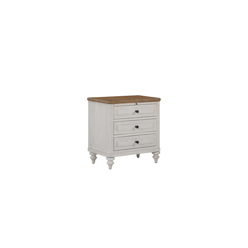 Table de chevet 3 tiroirs avec USB - Ciment et sable