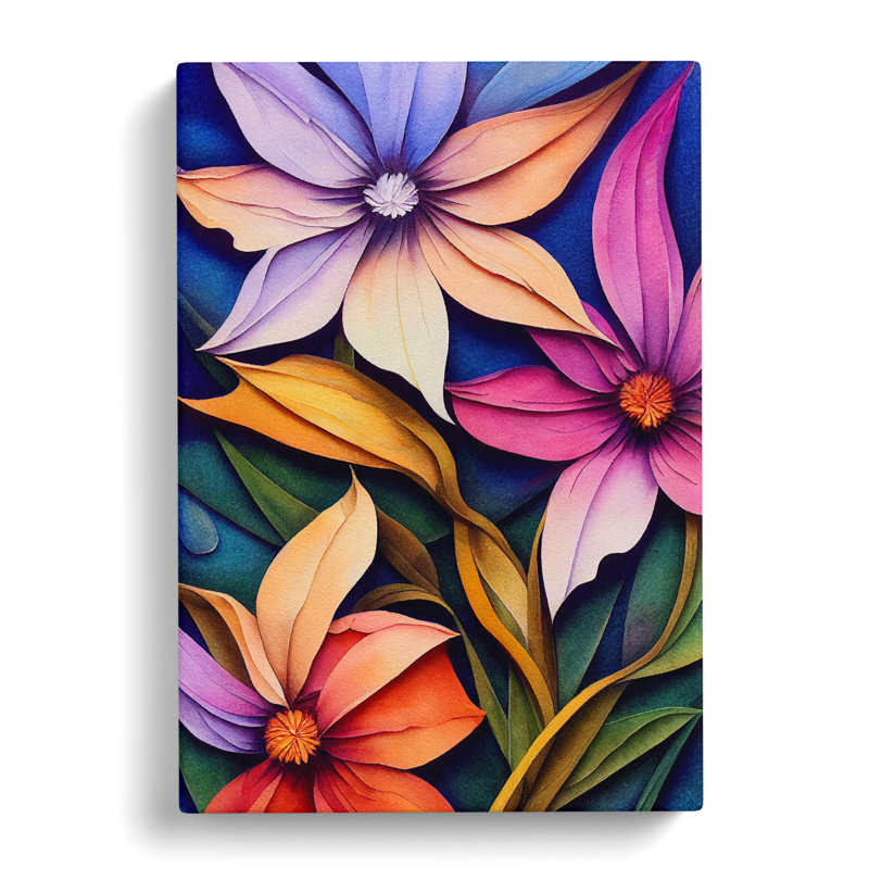 Colourful Flowers No.2 - Wall Art, Wrapped Canvas, 50cm H x 35cm W x 3cm D, No Matte