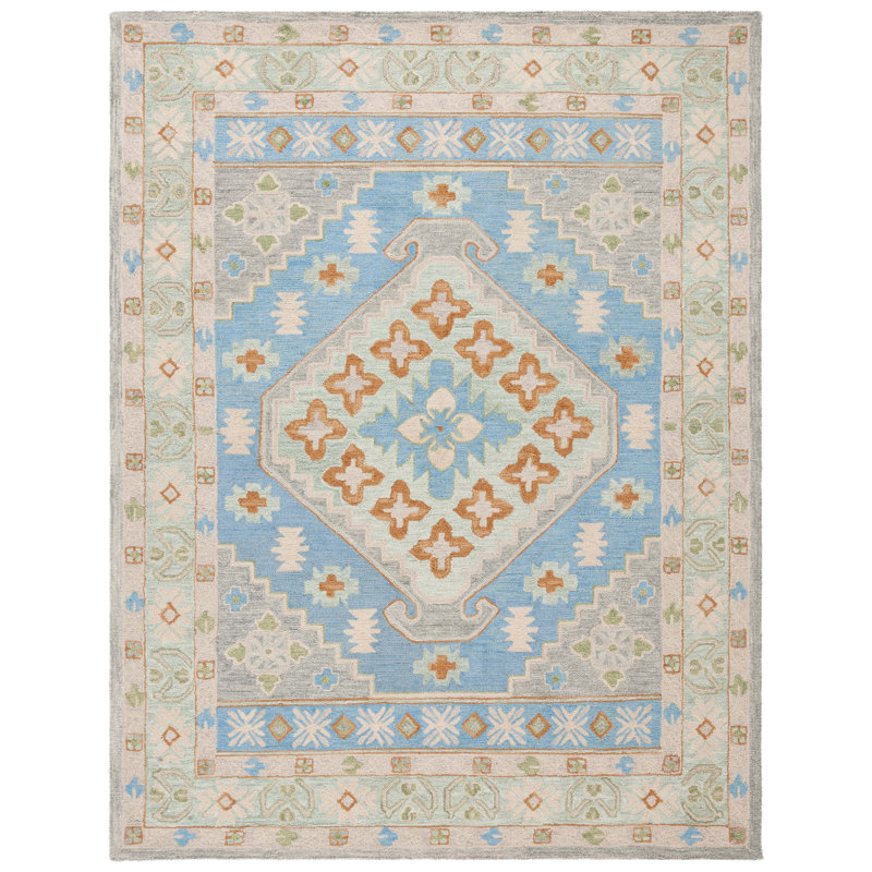 Macguiness Hand Tufted Wool Cotton Oriental Rug in Green/Ivory, Rectangle 8' x 10'