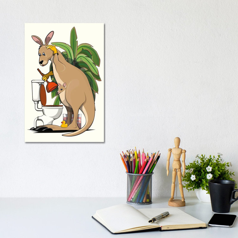 Kangaroo Cleaning The Toilet by WyattDesign - Gallery-Wrapped Canvas Giclée on Canvas, No Frame, 20.32 cm H x 30.48 cm W