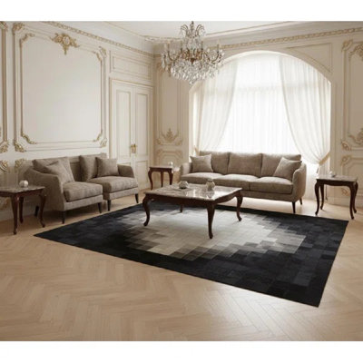 Tapis noir et blanc en cuir de vache, tapis géométrique moderne